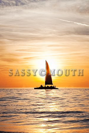 Sailboat Sunset Beach and Ocean Photo Print by Marisa Balletti-Lavoie